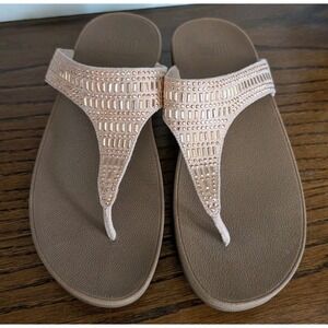 FitFlop Lulu Incastone Sandals Flip Flop Rhinestone Rose Gold Comfort Size 10